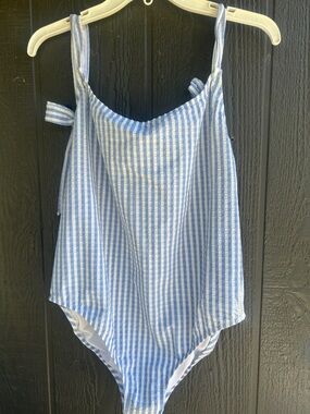 Blue and White Striped One-Piece Swimsuit